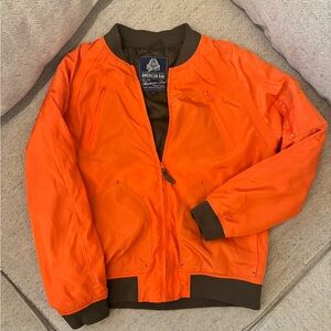American Rag jacket, orange with olive green sleeves/trim.